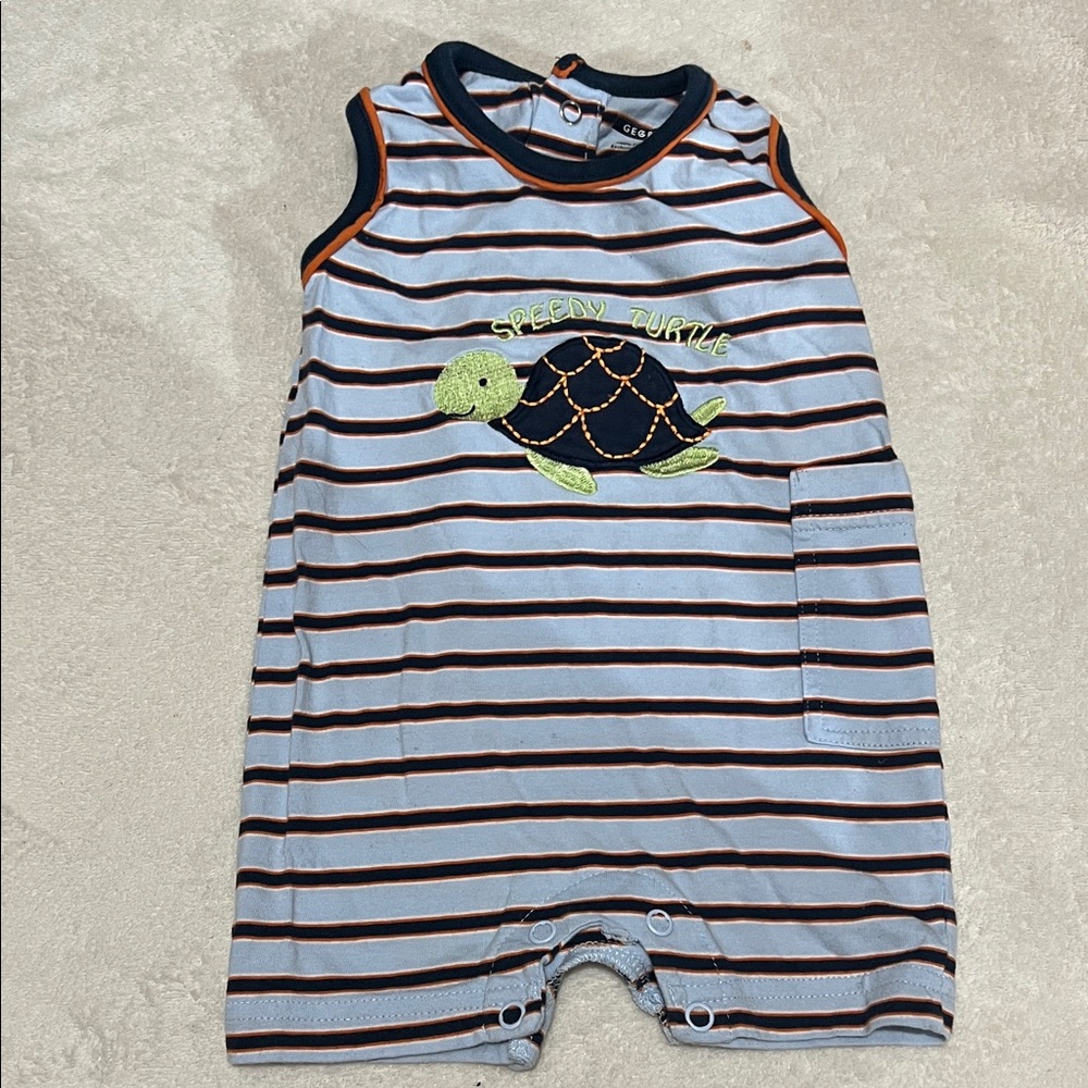 5/$30 Striped Baby Romper with Turtle Design